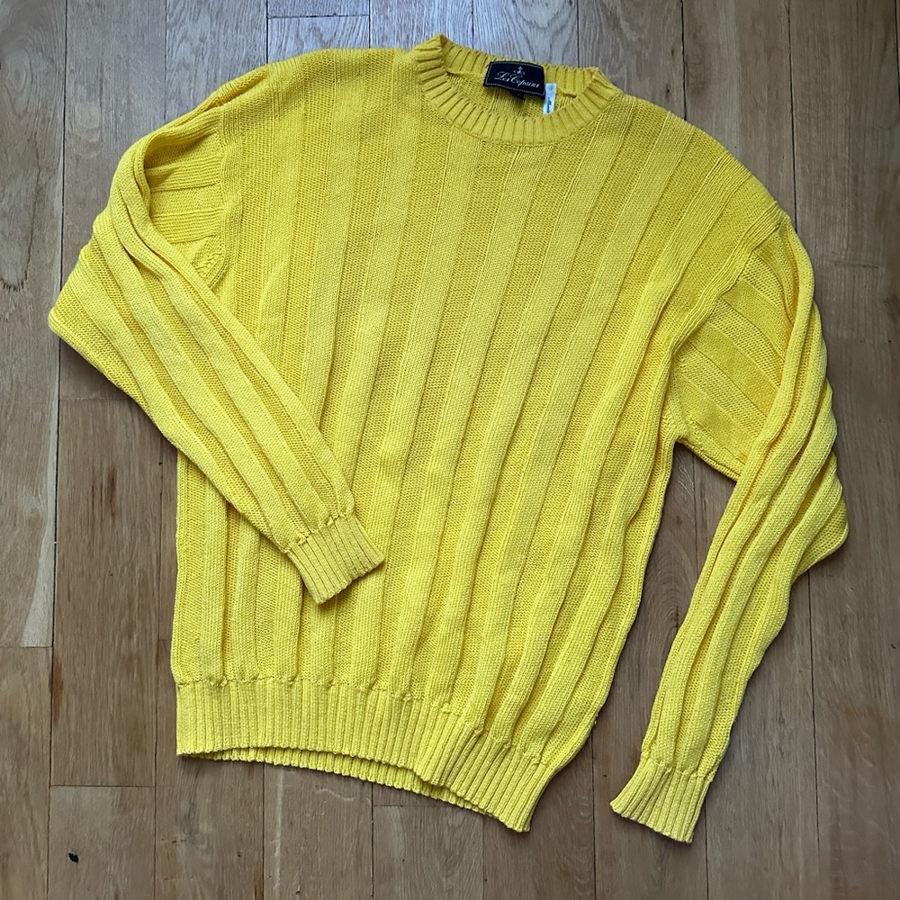 vintage 1990s canary yellow ribbed sweater made in Italy Les Copains